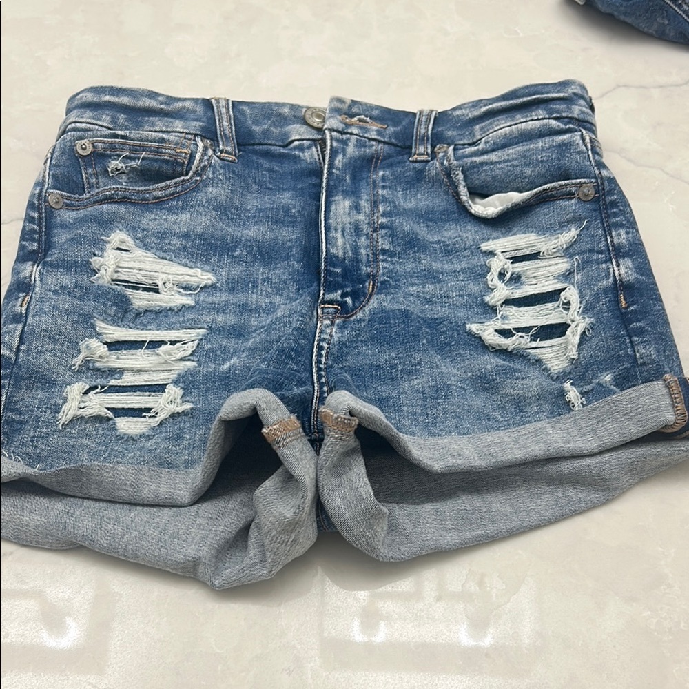American Eagle Blue Distressed Jean Shorts